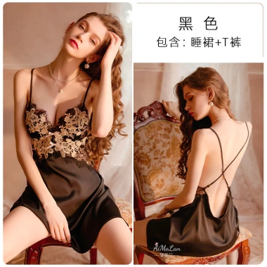 Bộ đồ ngủ tình yêu lớn Ice Silk ren, lót ngực mỏng, Pure Desire sling - 320.760₫ 4