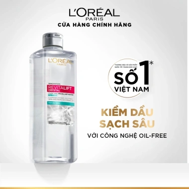 Bộ đôi Nước tẩy trang 3 in 1 L Oreal Paris Crystal Revitalift Micellar cho da dầu mụn 400ml và 95ml Giá chỉ 234.000 VND