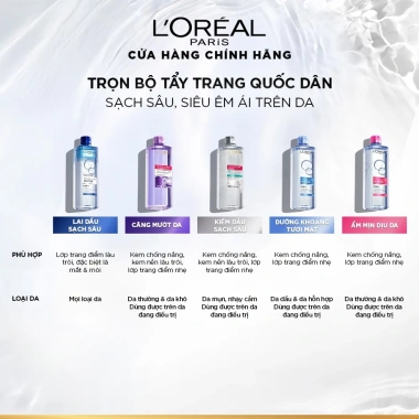 Bộ đôi Nước tẩy trang 3 in 1 L Oreal Paris Crystal Revitalift Micellar cho da dầu mụn 400ml và 95ml Giá chỉ 234.000 VND