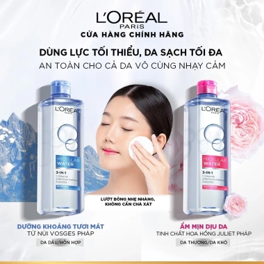 Bộ đôi Nước Tẩy Trang L'Oreal 3 In 1 Micellar Cấp ẩm HA 400ml + 95ml - Giá ưu đãi 234k