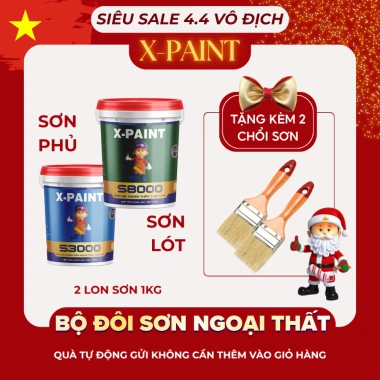 Bộ đôi X-Paint 1kg sơn lót trắng + 1kg sơn phủ màu - Giá 425k, tặng 2 chổi sơn