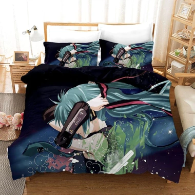 Bộ Drap Giường Đôi 3IN1 Hatsune Miku SY3 - Anime Vocaloid, Gối Thoải Mái, 379,080₫