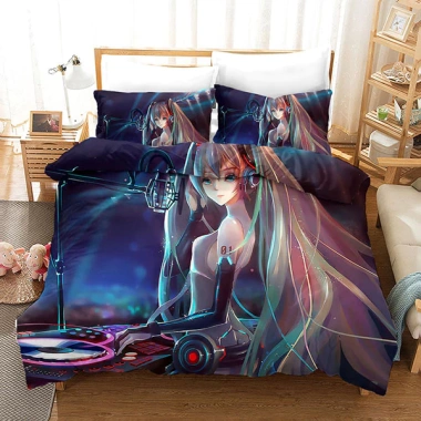 Bộ Drap Giường Đôi 3IN1 Hatsune Miku SY3 - Anime Vocaloid, Gối Thoải Mái, 379,080₫
