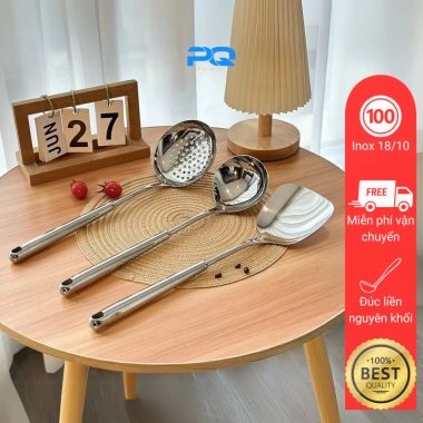 Bộ dụng cụ nấu ăn inox 18/10 dài, muôi muỗng thìa xẻng - Giá chỉ 185.000₫