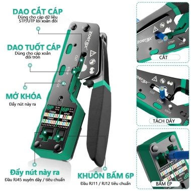 Bộ Dụng Cụ Uốn Dây Cáp Mạng Ethernet Zoeax Cat6 RJ45 8P8C - Giá ưu đãi 296.999₫