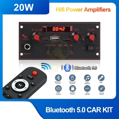 Bộ khuếch đại 20W DC 5V Bluetooth FM, Micro 6.5mm, TF/USB – Loa xe hơi đa năng