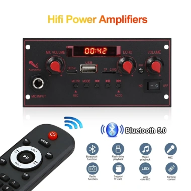 Bộ khuếch đại 20W DC 5V Bluetooth FM, Micro 6.5mm, TF/USB – Loa xe hơi đa năng
