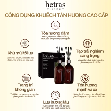 Bộ khuếch tán hương nước hoa HETRAS Premium Diffuser 500ml x2 giá ưu đãi 695.000₫