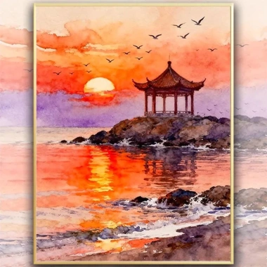 Bộ Kit Thêu Hoàng Hôn Pavilion Cross Stitch Phong Cảnh – Giá ưu đãi 312.623₫