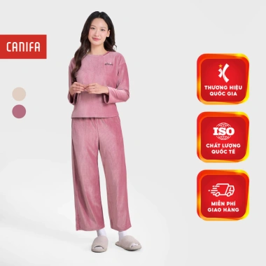 Bộ mặc nhà vải nhung nữ CANIFA dài tay, quần ống suông, Oeko‑Tex, ưu đãi 489.000₫