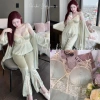 Bộ ngủ lụa cao cấp 3 món ren có đệm ngực dây nơ, quần xẻ Xíu Sleepwear giá 545k