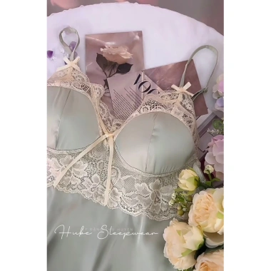 Bộ ngủ lụa cao cấp 3 món ren có đệm ngực dây nơ, quần xẻ Xíu Sleepwear giá 545k 9