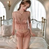Bộ Ngủ Lụa Hai Dây Đệm Ngực Nơ Ren Eo Quần Xẻ - QC Loại 1, Giá ưu đãi 255k Xíu Sleepwear 8