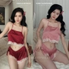 Bộ Ngủ Lụa Loại 1 Áo Yếm Viền Ren Dây Buộc Hở Lưng và Quần Xẻ Ngắn - Giá ưu đãi 235k