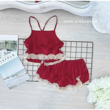 Bộ Ngủ Lụa Loại 1 Áo Yếm Viền Ren Dây Buộc Hở Lưng và Quần Xẻ Ngắn - Giá ưu đãi 235k 10