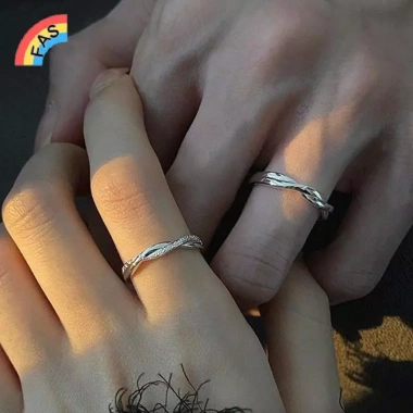 Bộ nhẫn cặp đôi màu bạc, điều chỉnh size dễ dàng - Quà tặng sang trọng cho nữ