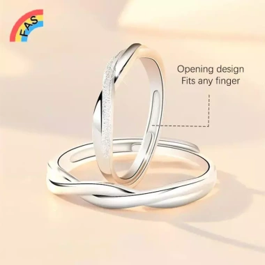 Bộ nhẫn cặp đôi màu bạc, điều chỉnh size dễ dàng - Quà tặng sang trọng cho nữ