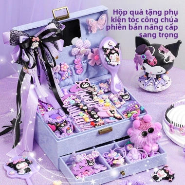 Bộ quà tặng Kuromi cho bé gái: phụ kiện tóc công chúa, kẹp tóc, hộp quà sinh nhật 2