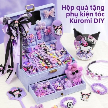 Bộ quà tặng Kuromi cho bé gái: phụ kiện tóc công chúa, kẹp tóc, hộp quà sinh nhật 3