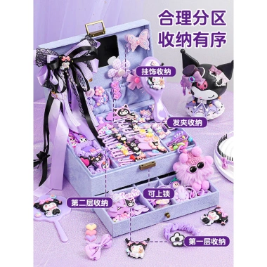 Bộ quà tặng Kuromi cho bé gái: phụ kiện tóc công chúa, kẹp tóc, hộp quà sinh nhật 6