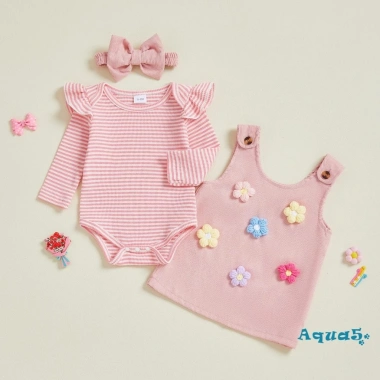 Bộ quần áo bé gái Aqua‑Baby mùa thu: Áo liền quần sọc dài tay, váy hoa, băng đô 3 chiếc - Giá chỉ 256.716₫ 2