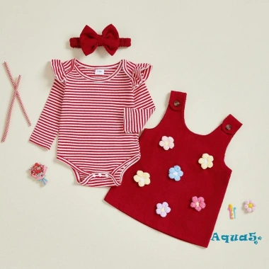 Bộ quần áo bé gái Aqua‑Baby mùa thu: Áo liền quần sọc dài tay, váy hoa, băng đô 3 chiếc - Giá chỉ 256.716₫ 3