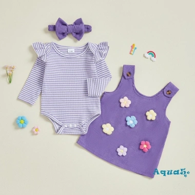 Bộ quần áo bé gái Aqua‑Baby mùa thu: Áo liền quần sọc dài tay, váy hoa, băng đô 3 chiếc - Giá chỉ 256.716₫ 4