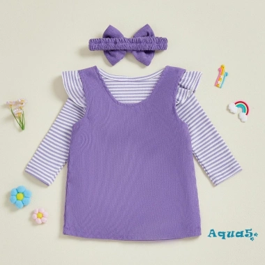 Bộ quần áo bé gái Aqua‑Baby mùa thu: Áo liền quần sọc dài tay, váy hoa, băng đô 3 chiếc - Giá chỉ 256.716₫ 5