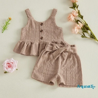 Bộ quần short bé gái Aqua-Kids 2 món áo hai dây rỗng dây buộc mùa hè chỉ 236k 5