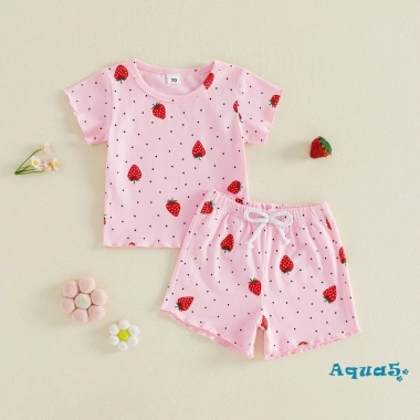 Bộ quần Short bé gái Aqua-Kids áo thun ngắn tay cổ tròn in chấm dâu tây - Trang phục mùa hè 3
