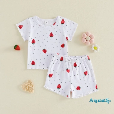 Bộ quần Short bé gái Aqua-Kids áo thun ngắn tay cổ tròn in chấm dâu tây - Trang phục mùa hè 4