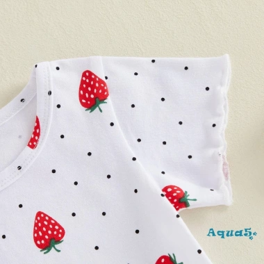 Bộ quần Short bé gái Aqua-Kids áo thun ngắn tay cổ tròn in chấm dâu tây - Trang phục mùa hè 6