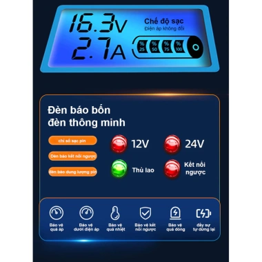 Bộ sạc ắc quy ô tô 12/24V an toàn, sạc nhanh, sửa chữa hiệu quả - Giá chỉ 223.100₫ 2