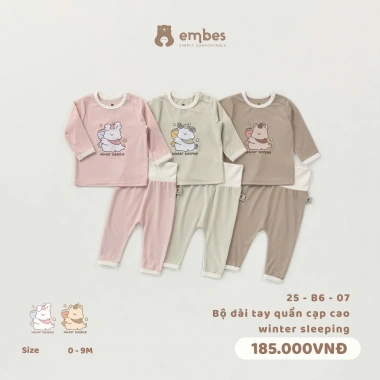 Bộ Sơ Sinh Dài Tay Embes Cotton Hình In Ngực, Cạp Cao Cài Cúc cho bé 0‑9 tháng - Giá 157.250₫