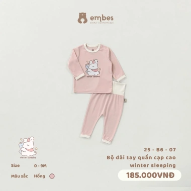 Bộ Sơ Sinh Dài Tay Embes Cotton Hình In Ngực, Cạp Cao Cài Cúc cho bé 0‑9 tháng - Giá 157.250₫