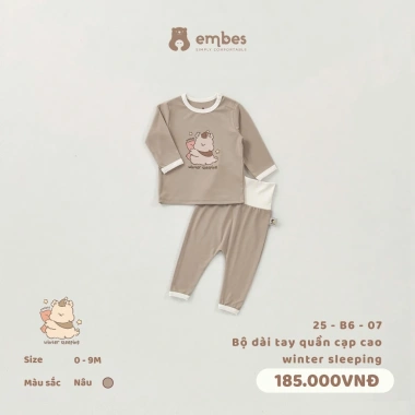 Bộ Sơ Sinh Dài Tay Embes Cotton Hình In Ngực, Cạp Cao Cài Cúc cho bé 0‑9 tháng - Giá 157.250₫