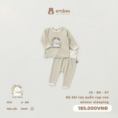 Bộ Sơ Sinh Dài Tay Embes Cotton Hình In Ngực, Cạp Cao Cài Cúc cho bé 0‑9 tháng - Giá 157.250₫