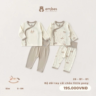 Bộ Sơ Sinh Embes Little Pony Cạp Cao Cài Chéo Cotton Mềm Mỏng 0-9 Tháng 193.050
