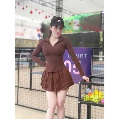 Bộ thể thao nữ váy loang áo dài tay đa năng Pickleball Golf Tennis Cầu lông Hàng QC cao cấp, giá chỉ 699k 4