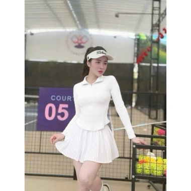 Bộ thể thao nữ váy loang áo dài tay đa năng Pickleball Golf Tennis Cầu lông Hàng QC cao cấp, giá chỉ 699k 5