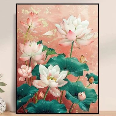 Bộ thêu chữ thập Sen đầy màu sắc 2.024 - Ren hoa phong cách mới, giá ưu đãi 321.554 VND