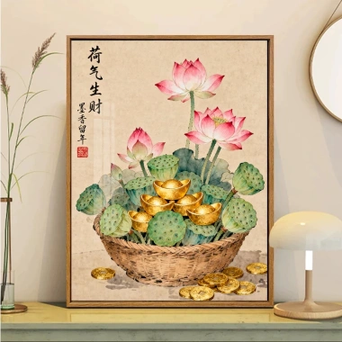 Bộ Thêu Handmade 2.025 Phong Cách Mới - Sen May Mắn, Chữ Thập, Chất Liệu Gói, DIY Thêu
