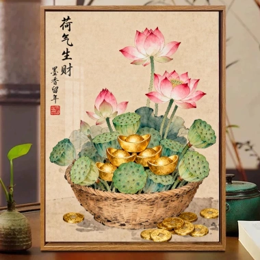 Bộ Thêu Handmade 2.025 Phong Cách Mới - Sen May Mắn, Chữ Thập, Chất Liệu Gói, DIY Thêu