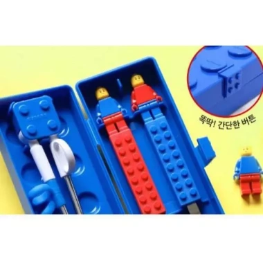 Bộ thìa nĩa đũa thép không gỉ OXFORD cho trẻ em - Thiết kế khối dễ thương, không BPA, Made in Hàn Quốc (Xanh/Đỏ)