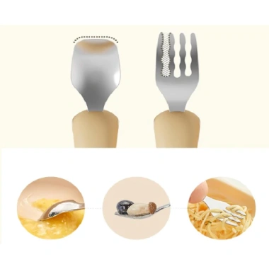 Bộ thìa nĩa silicon MOYUUM - Dao kéo tự ăn cho bé, bạch kim & thép 304, 3 màu, Hàn Quốc