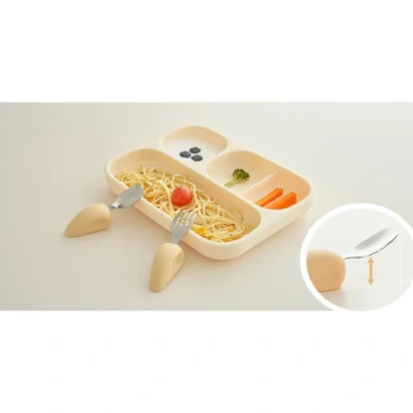 Bộ thìa nĩa silicon MOYUUM - Dao kéo tự ăn cho bé, bạch kim & thép 304, 3 màu, Hàn Quốc