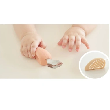 Bộ thìa nĩa silicon MOYUUM - Dao kéo tự ăn cho bé, bạch kim & thép 304, 3 màu, Hàn Quốc