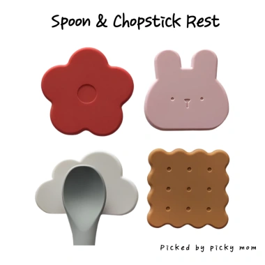 Bộ thìa silicon & đũa Ade.L Lolly 4P Dòng thỏ Thỏ Hoa Mây Bánh quy – Giá đỡ dễ thương Hàn Quốc 350.110₫