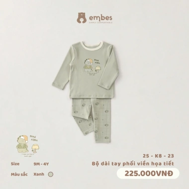 Bộ Thu Đông Embes Dài Tay In Họa Tiết Chất Dày Ấm Áp Size 8‑18kg Giảm Giá 180k