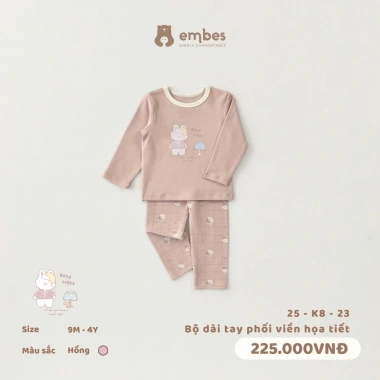 Bộ Thu Đông Embes Dài Tay In Họa Tiết Chất Dày Ấm Áp Size 8‑18kg Giảm Giá 180k